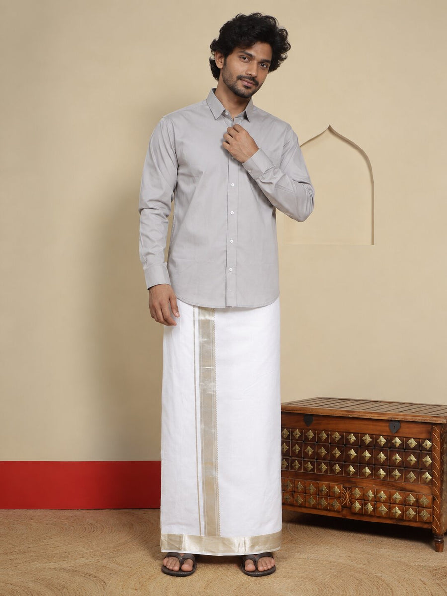 Men Cotton White Regular Dhoti - BWJW 2" BORDER (4M)