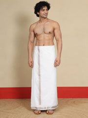 Men Cotton White Regular Dhoti - WLP 04 Silver 4 mtr (4M)