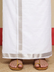 Men Cotton White Regular Dhoti - WLP 04 Silver 4 mtr (4M)