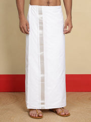 Men Cotton White Regular Dhoti - WLP 04 Silver 4 mtr (4M)