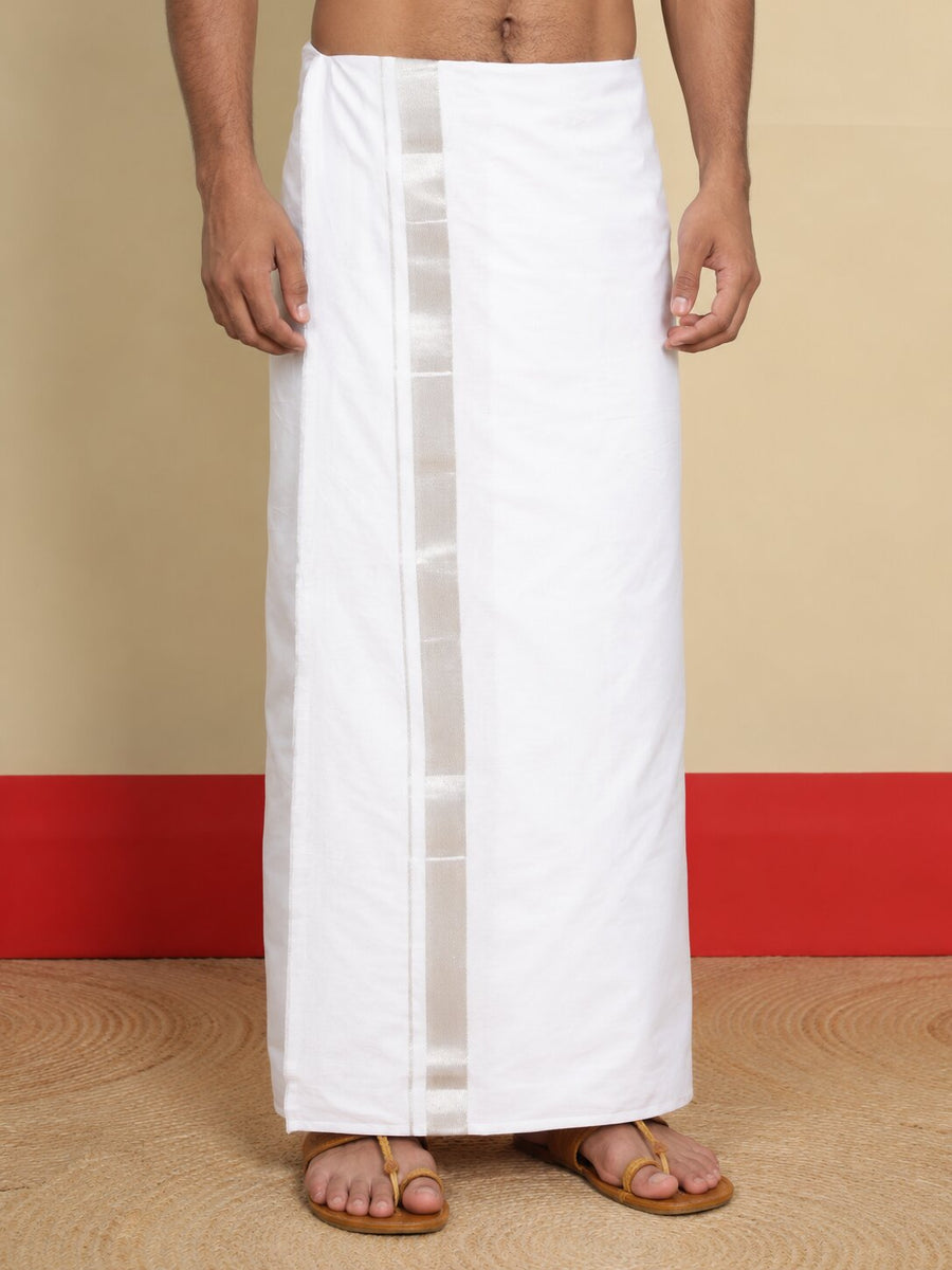 Men Cotton White Regular Dhoti - WLP 04 Silver 4 mtr (4M)