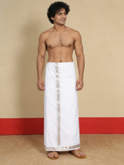 Men Cotton White Regular Dhoti - WLP 04 Silver 4 mtr (4M)