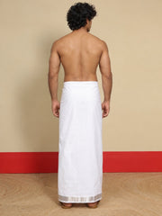 Men Cotton White Regular Dhoti - WLP 04 Silver 4 mtr (4M)