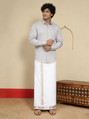 Men Cotton White Regular Dhoti - WLP 04 Silver 4 mtr (4M)