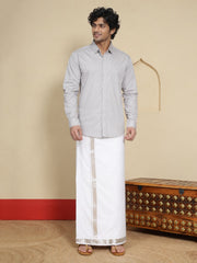 Men Cotton White Regular Dhoti - WLP 04 Silver 4 mtr (4M)
