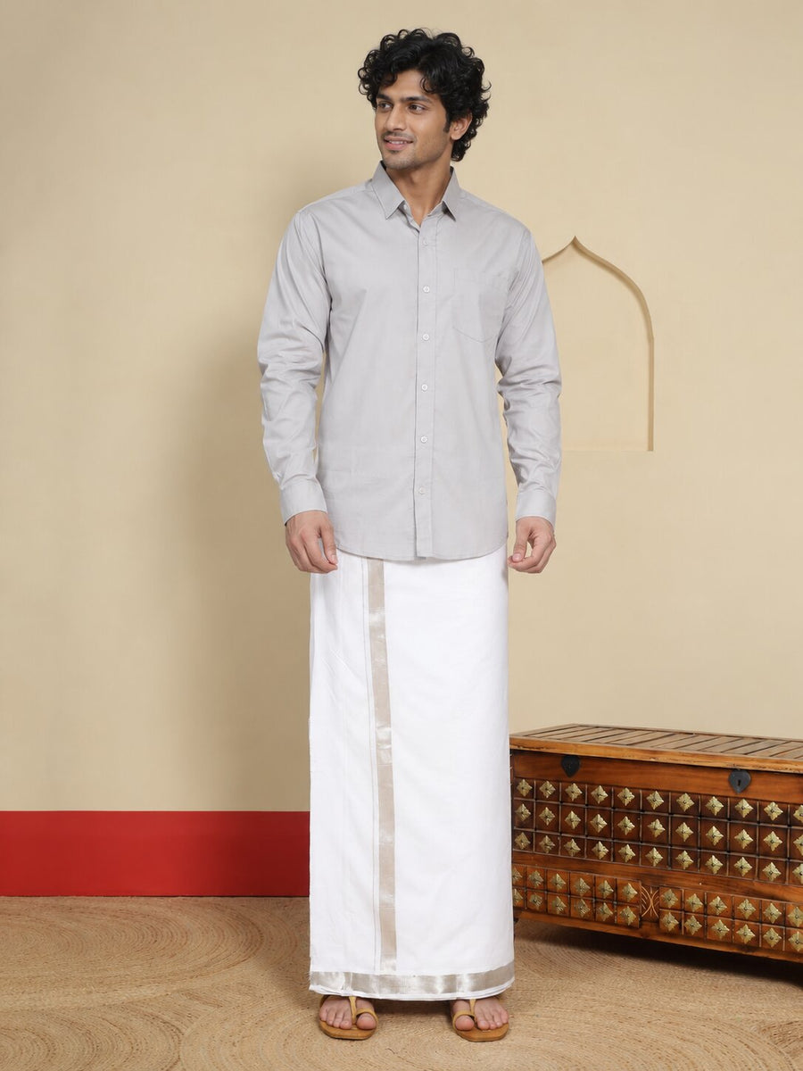 Men Cotton White Regular Dhoti - WLP 04 Silver 4 mtr (4M)