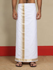 Men Cotton White Regular Dhoti - BWJW 1 1/2 " BORDER (4M)