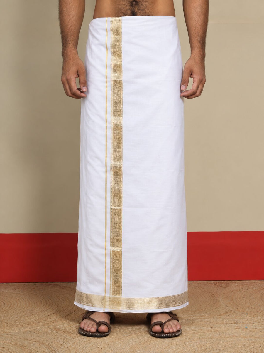 Men Cotton White Regular Dhoti - BWJW 1 1/2 " BORDER (4M)