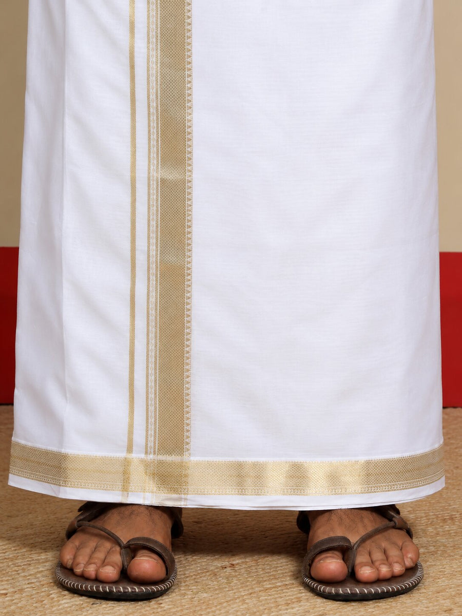 Men Cotton White Regular Dhoti - BWJW 1 1/2 " BORDER (4M)