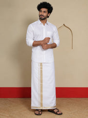 Men Cotton White Regular Dhoti - BWJW 1 1/2 " BORDER (4M)