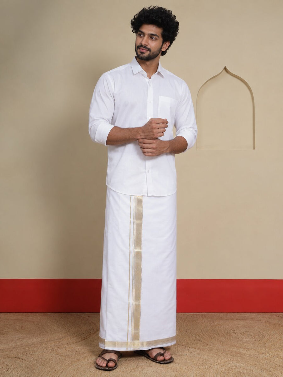 Men Cotton White Regular Dhoti - BWJW 1 1/2 " BORDER (4M)