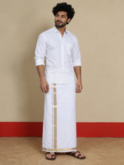 Men Cotton White Regular Dhoti - BWJW 1 1/2 " BORDER (4M)