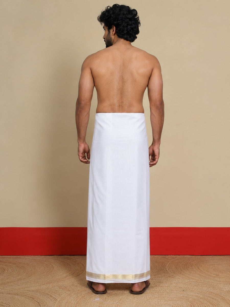 Men Cotton White Regular Dhoti - BWJW 1 1/2 " BORDER (4M)