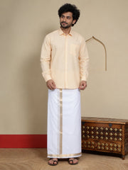 Men Cotton White Regular Dhoti - BWJW 1 1/2 " BORDER (4M)