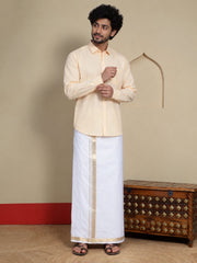 Men Cotton White Regular Dhoti - BWJW 1 1/2 " BORDER (4M)