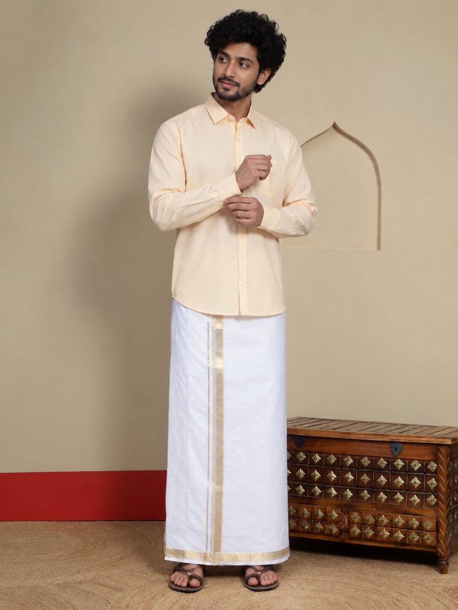 Men Cotton White Regular Dhoti - BWJW 1 1/2 " BORDER (4M)