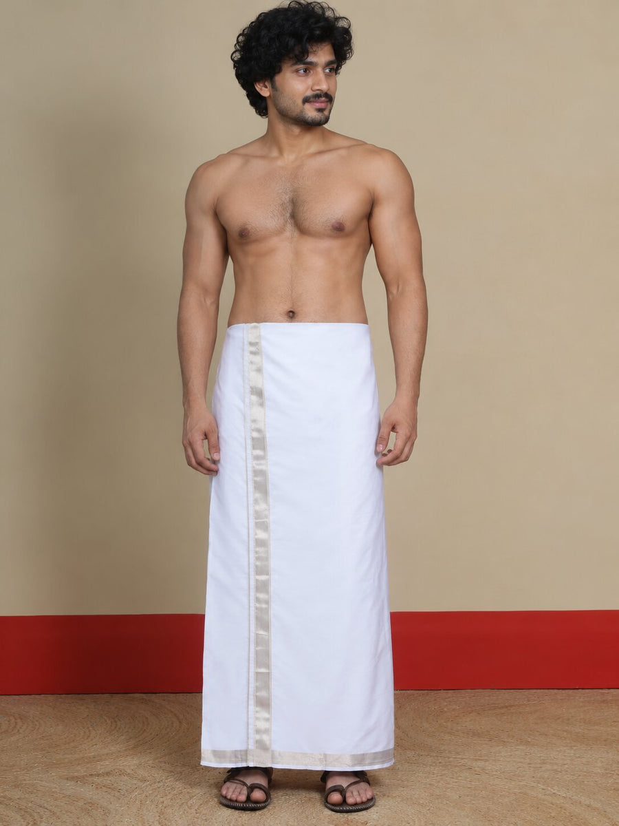 Men Cotton White Regular Dhoti - SM DOBBY BORDER (2M)