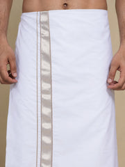 Men Cotton White Regular Dhoti - SM DOBBY BORDER (2M)