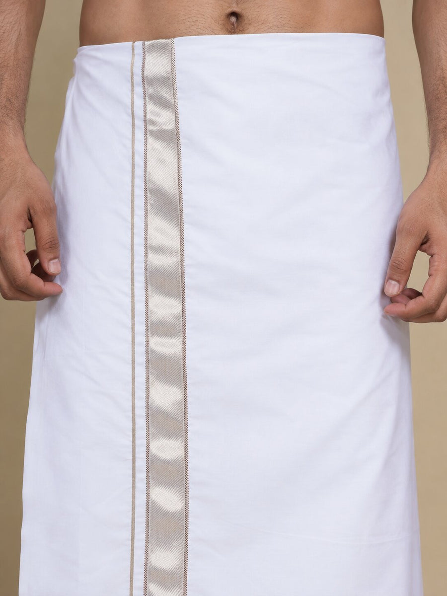 Men Cotton White Regular Dhoti - SM DOBBY BORDER (2M)