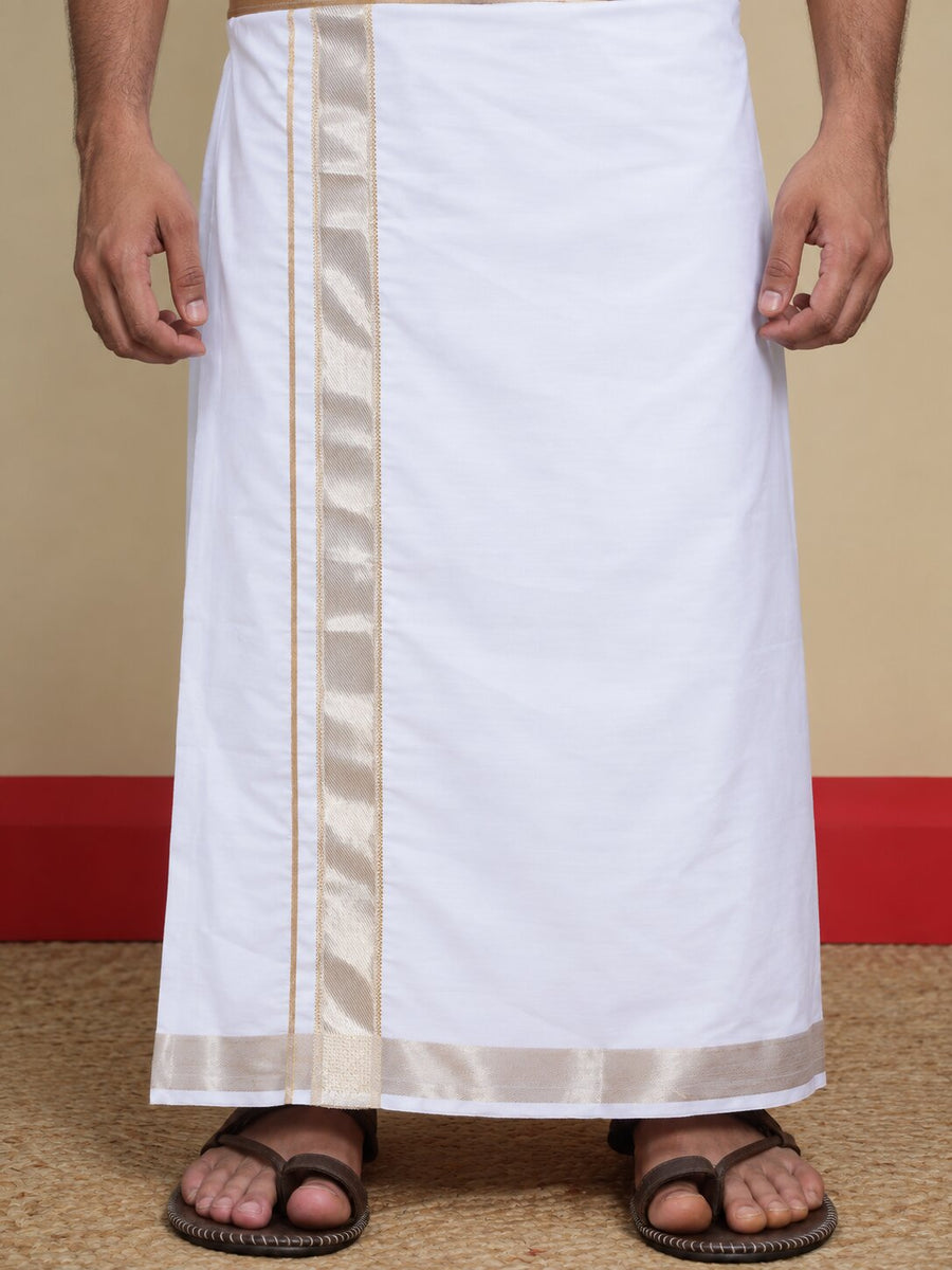 Men Cotton White Regular Dhoti - SM DOBBY BORDER (2M)