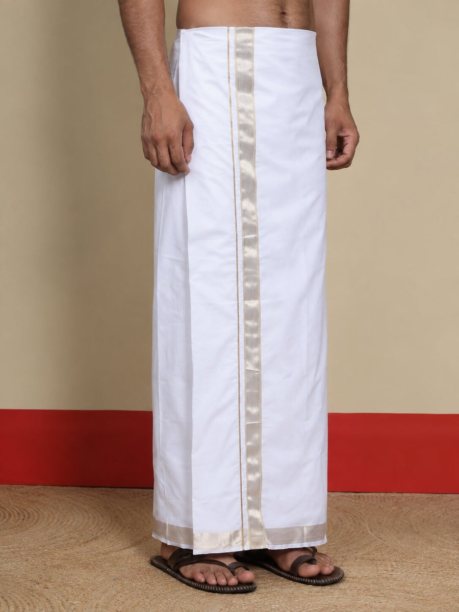 Men Cotton White Regular Dhoti - SM DOBBY BORDER (2M)