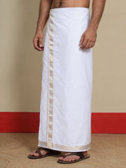 Men Cotton White Regular Dhoti - SM DOBBY BORDER (2M)