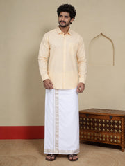 Men Cotton White Regular Dhoti - SM DOBBY BORDER (2M)