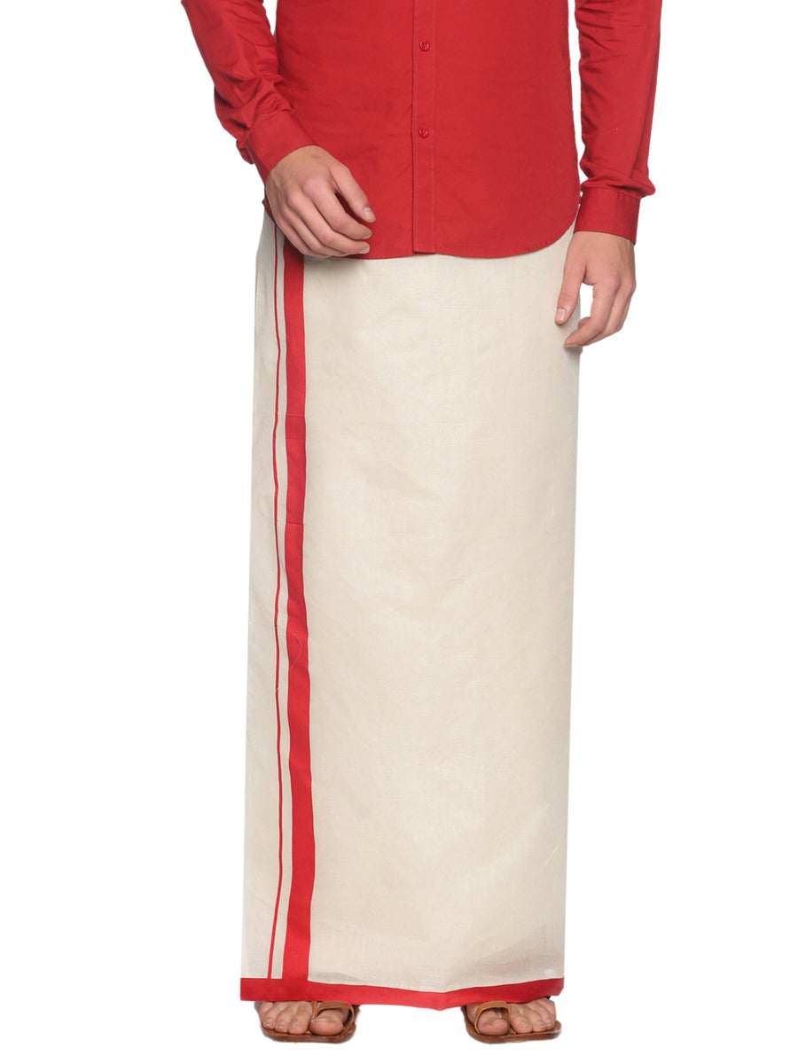 Mens Pure Cotton Double Dhoti Off White
