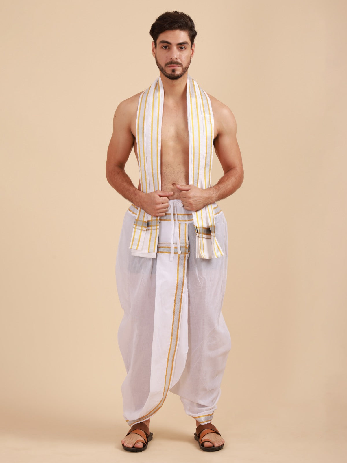 Men Ready to wear cotton Dhoti pant with Angavastram
