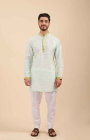 Men Floral Print Soft Silk Mandarin Collar Kurta & Pyjama Set