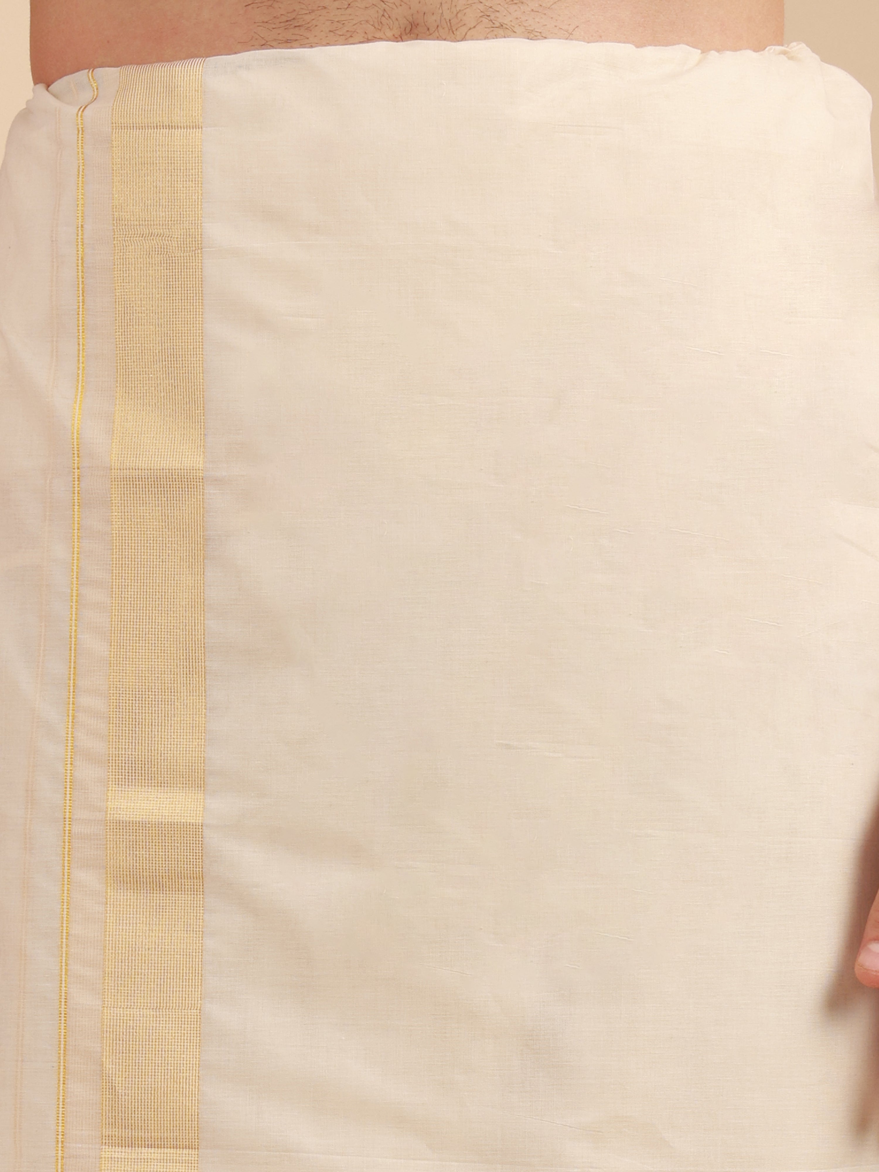 Men Super Fine 2Ply Cotton Regular Dhoti with Gold Jari Border