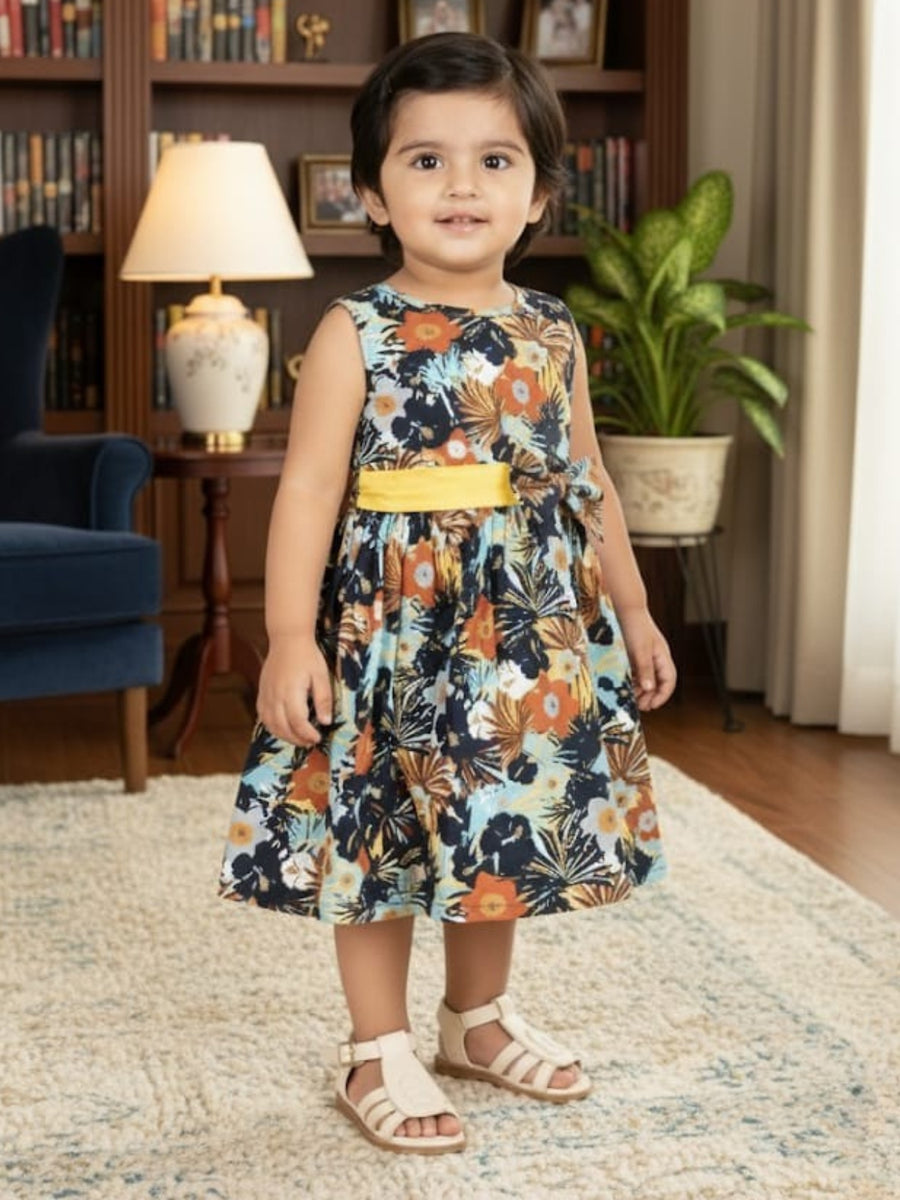 Girls Sleeveless Cotton Digital Print Dress – Stylish Party & Casual Wear