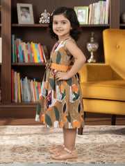 Girls Sleeveless Cotton Digital Print Dress – Stylish Party & Casual Wear