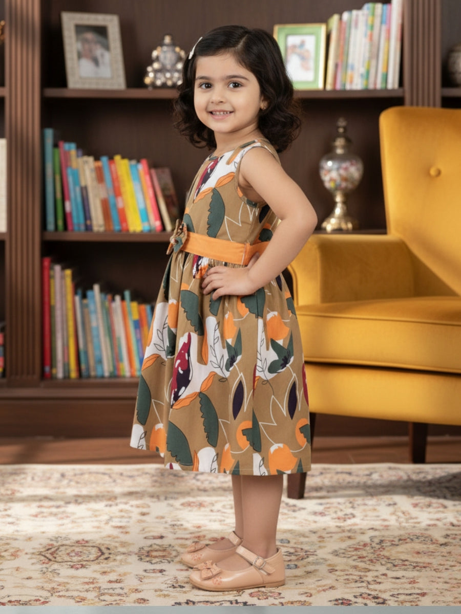 Girls Sleeveless Cotton Digital Print Dress – Stylish Party & Casual Wear
