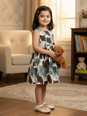 Girls Sleeveless Cotton Digital Print Dress – Stylish Party & Casual Wear