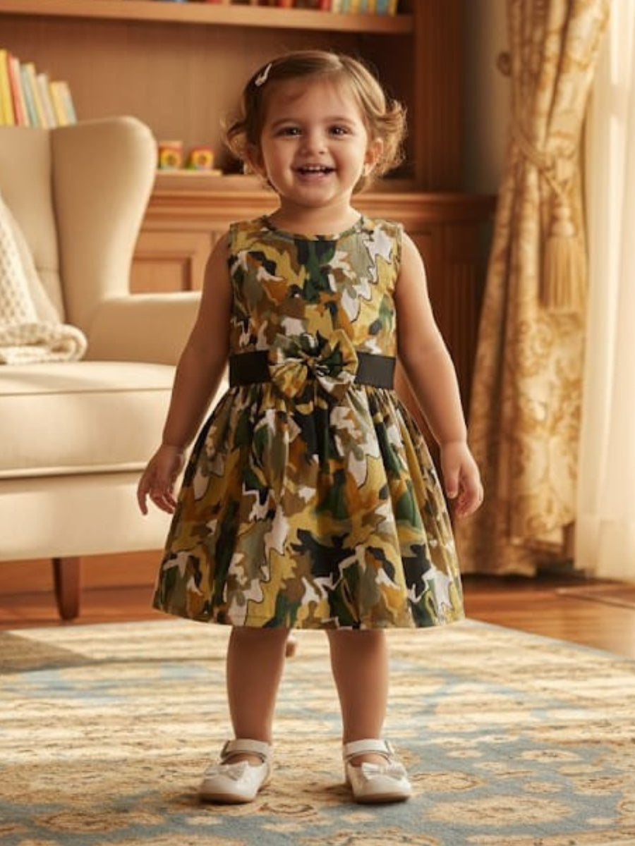 Girls Sleeveless Cotton Digital Print Dress – Stylish Party & Casual Wear