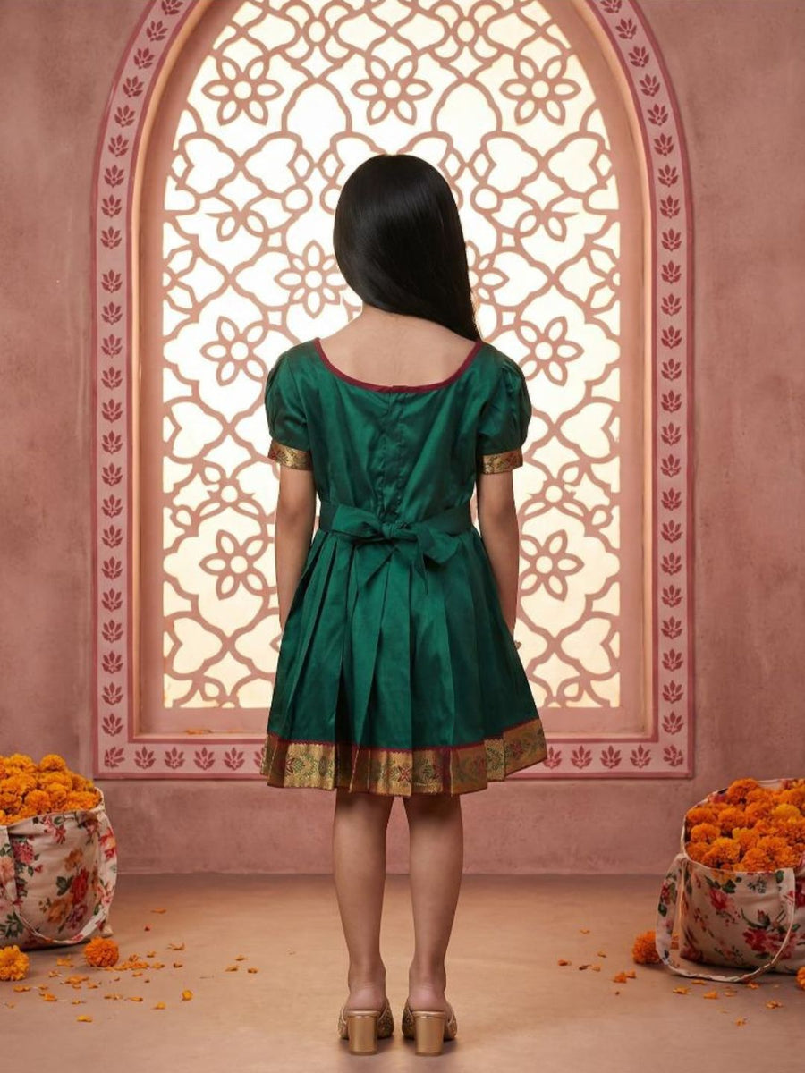 Baby Girl Green Silk Traditional Frock