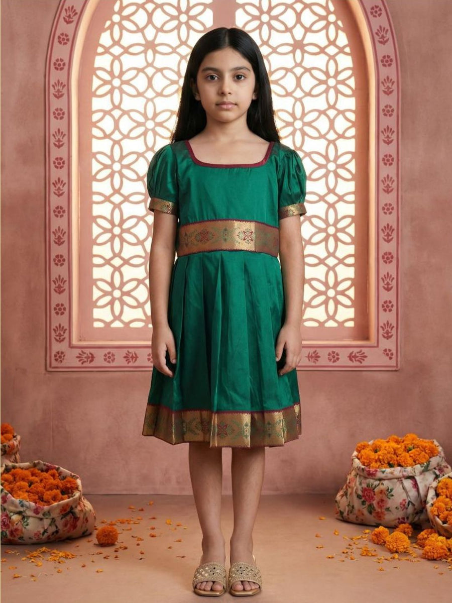 Baby Girl Green Silk Traditional Frock