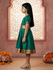 Baby Girl Green Silk Traditional Frock