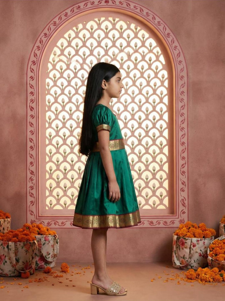 Baby Girl Green Silk Traditional Frock
