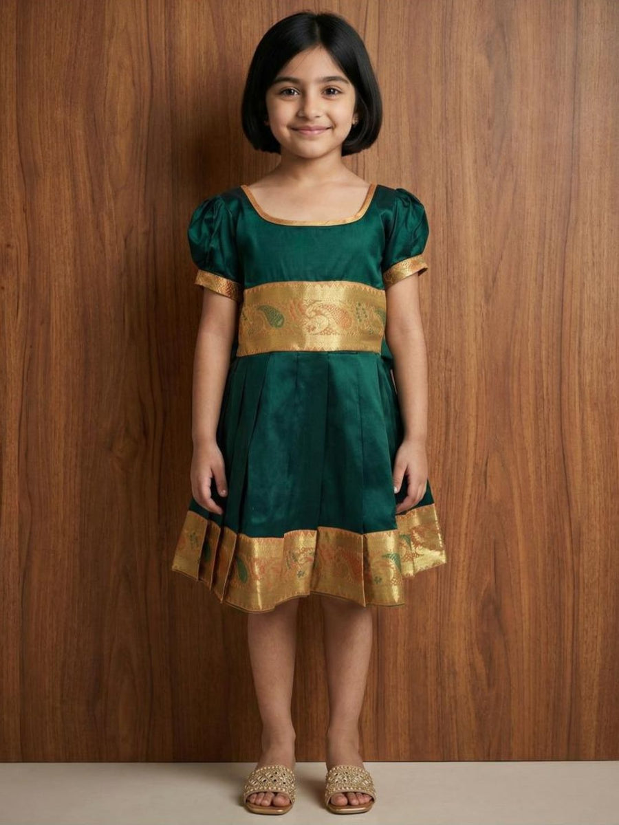 Baby Girl Green Silk Traditional Frock