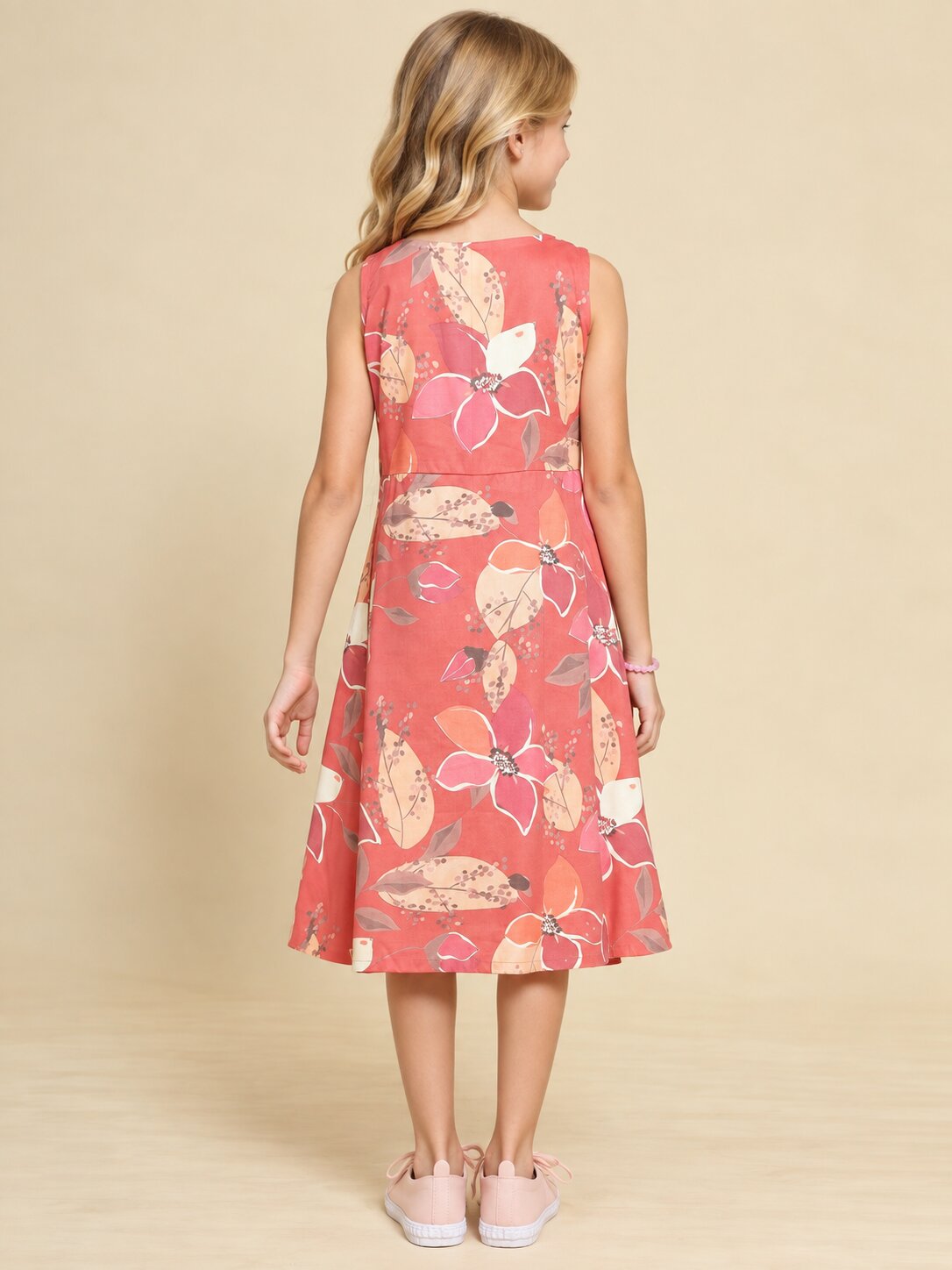Girls Burgundy Ethnic Motifs Digital Print Fit and Flare Midi Dress