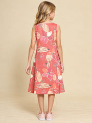 Girls Burgundy Ethnic Motifs Digital Print Fit and Flare Midi Dress