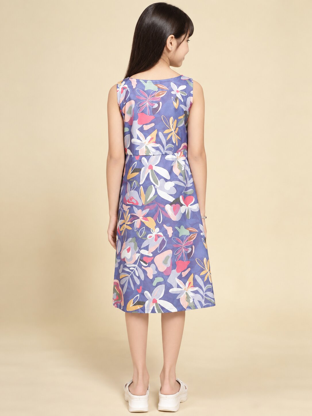 Girls Purple Ethnic Motifs Digital Print Fit and Flare Midi Dress