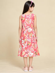 Girls Red Ethnic Motifs Digital Print Fit and Flare Midi Dress