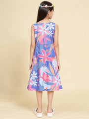 Girls Lavender Ethnic Motifs Digital Print Fit and Flare Midi Dress