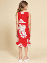 Girls Red Ethnic Motifs Digital Print Fit and Flare Midi Dress