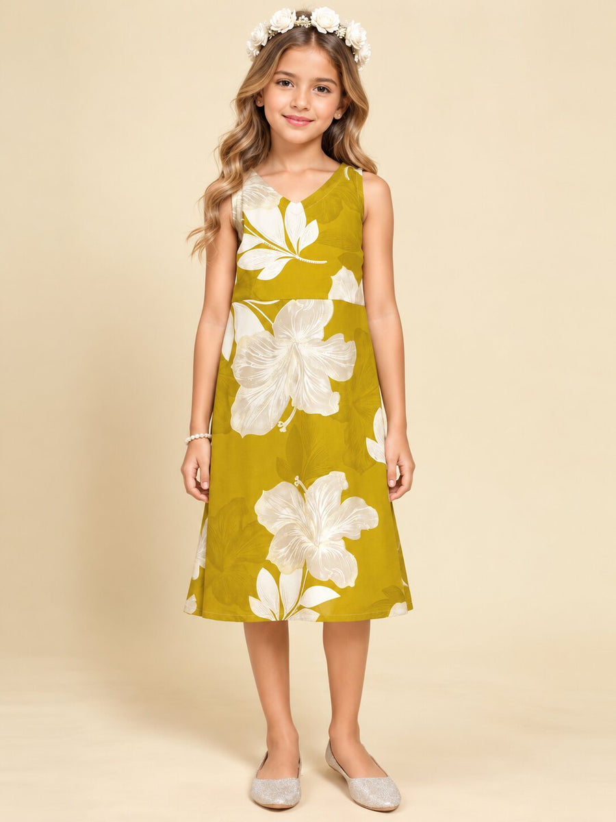 Girls Green Ethnic Motifs Digital Print Fit and Flare Midi Dress