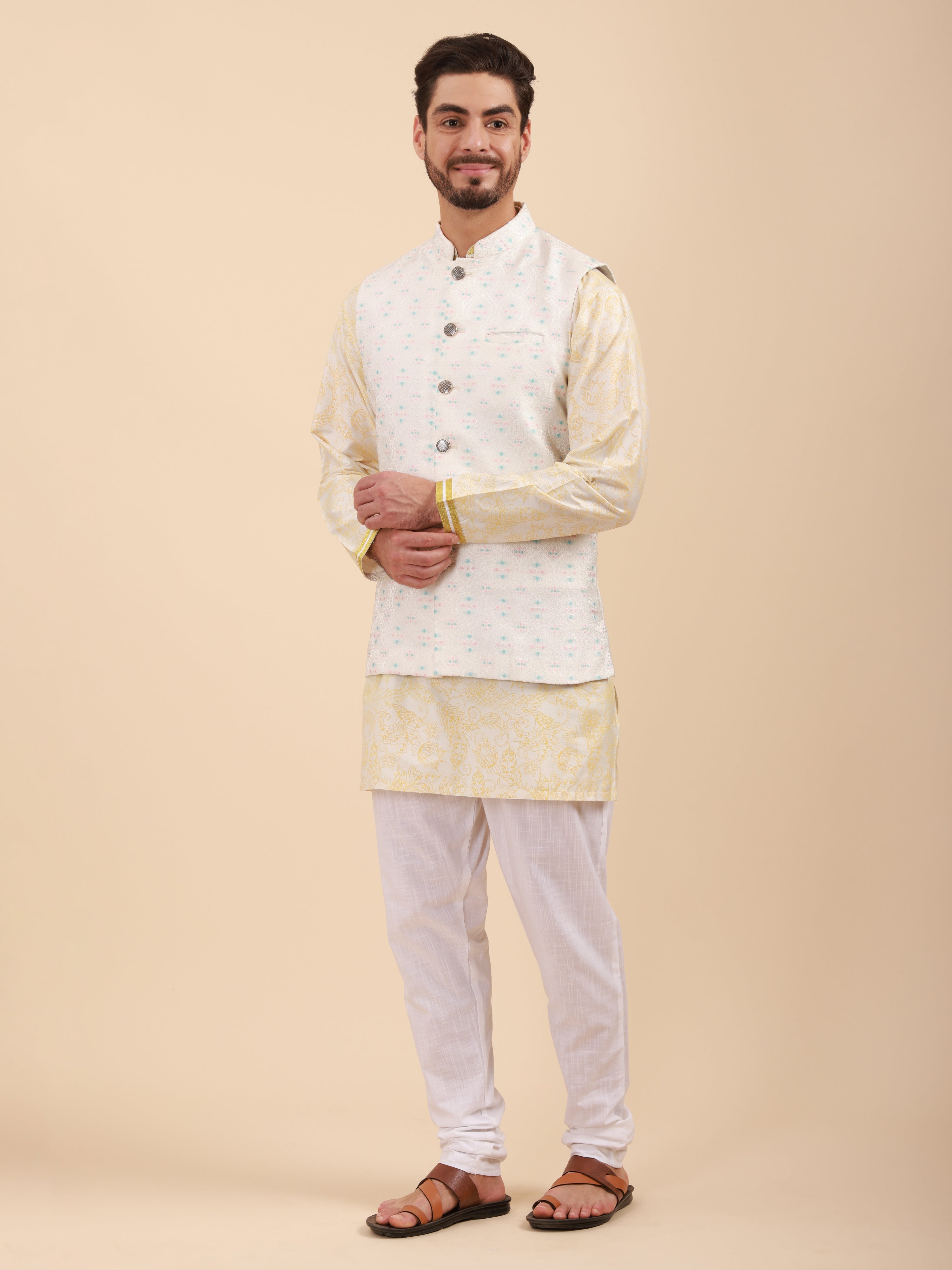 Men Kurta Pyjama Set with Nehru Jacket