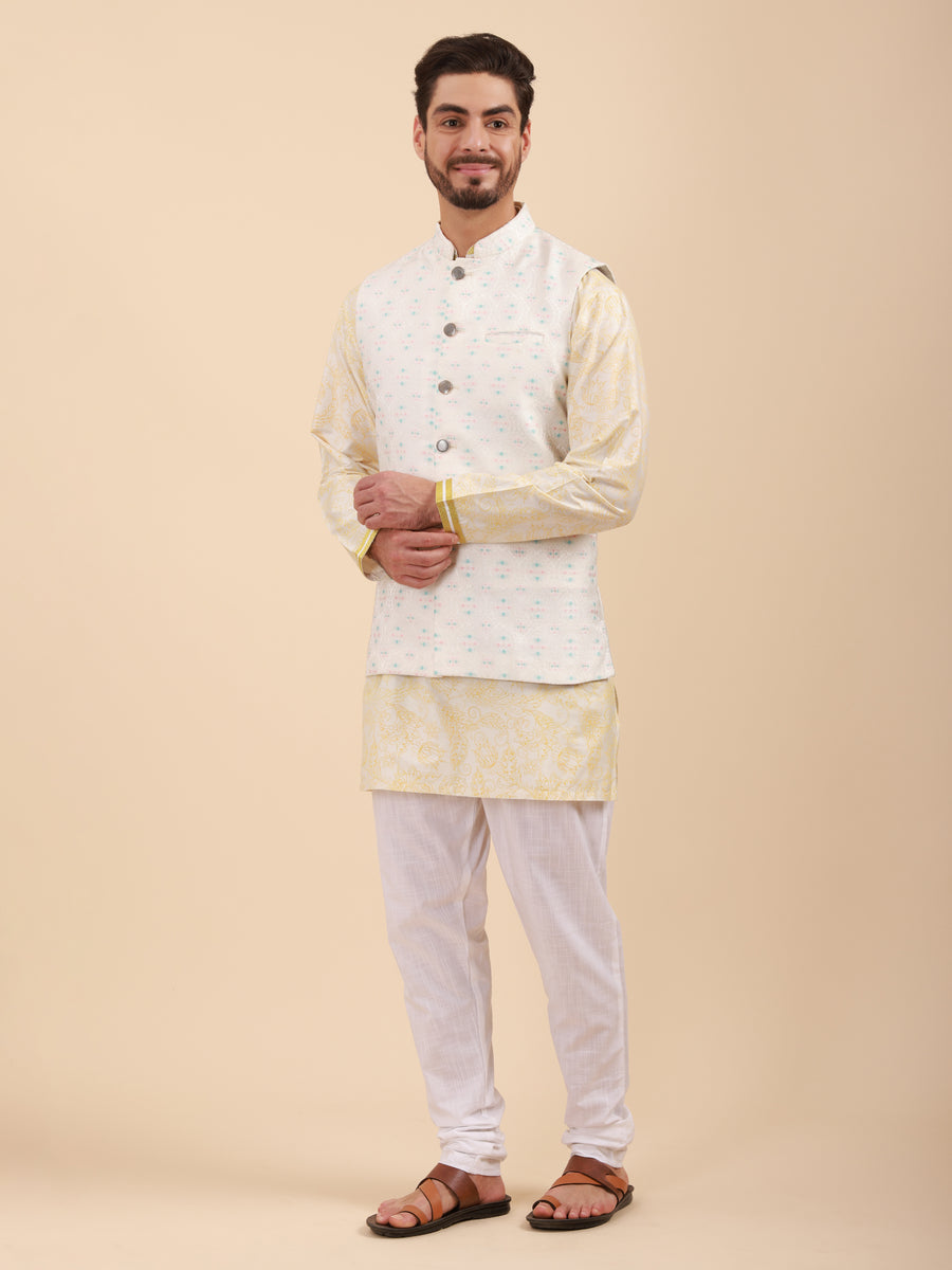 Men Kurta Pyjama Set with Nehru Jacket